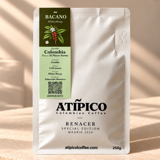 Bolsa de café Bacano de Atípico, edición Renacer Madrid 2026