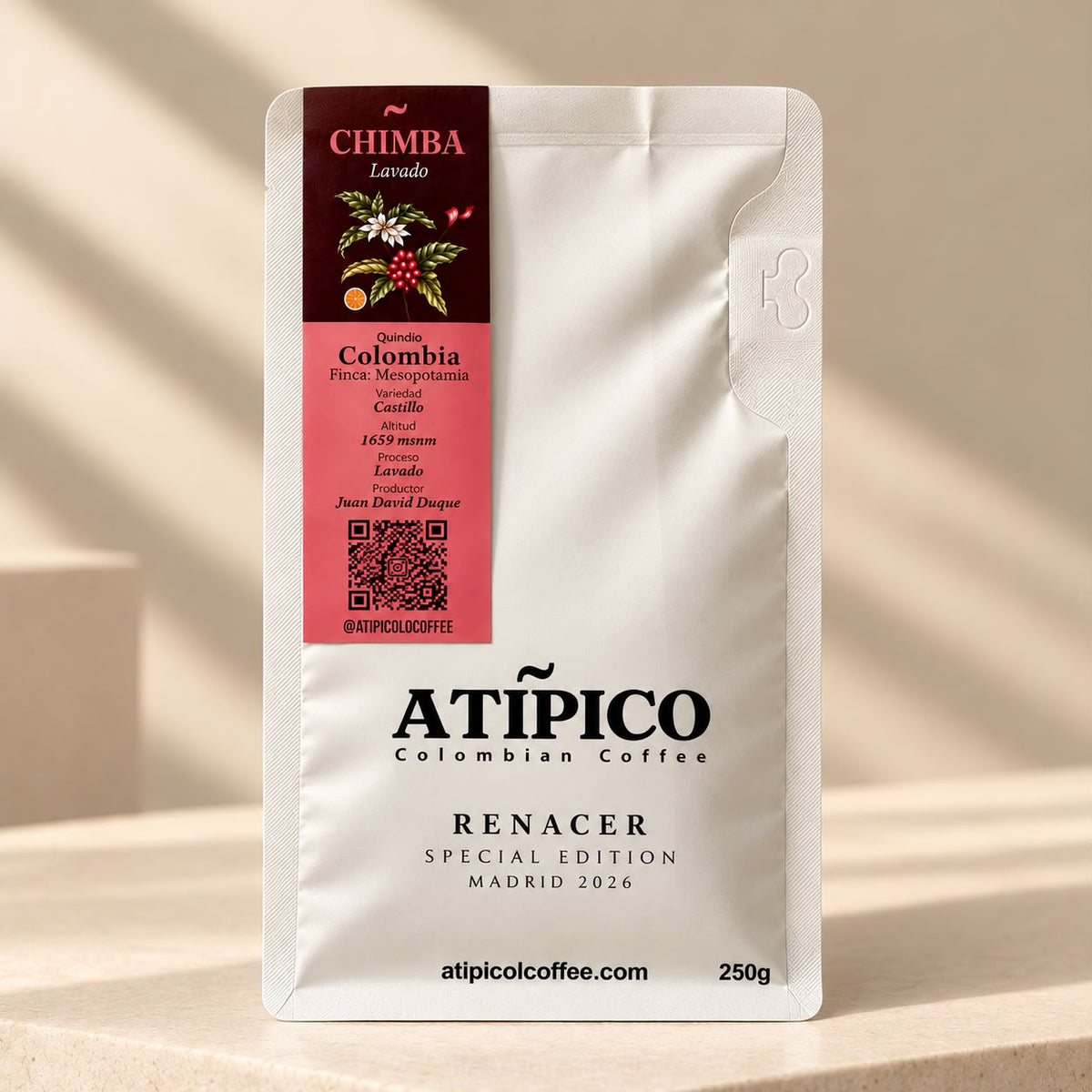 Bolsa de café Chimba de Atípico, edición Renacer Madrid 2026