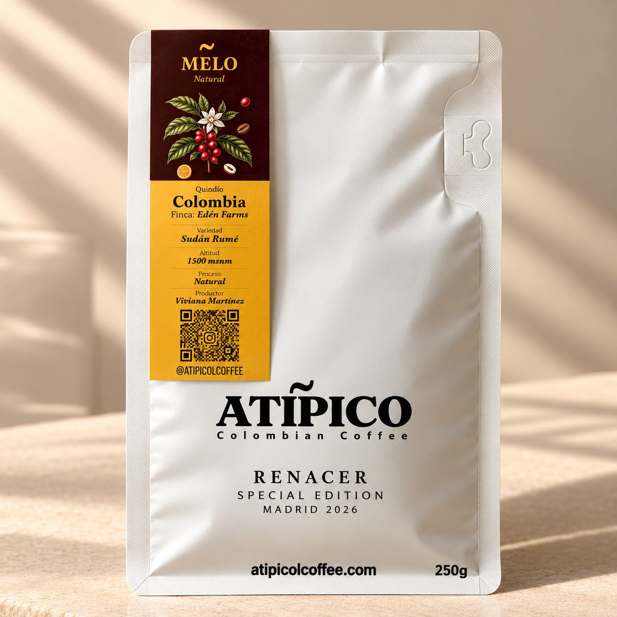 Bolsa de café Melo de Atípico, edición Renacer Madrid 2026